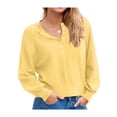 thumbnail image 3 of Suéter de Cuello Redondo con Botones para Mujer, Larga, Estilo Henley, Ideal para Otoño. Camisetas Tipo Jersey de Punto Suelto y Moderno. Amarillo S, 3 of 7