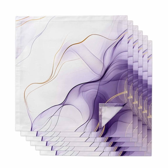 Marble Purple Cloth Napkins, Gold White Modern Gradient Ocean Ripple Washable and Reusable Dinner Napkins Set of 6, Table Napkin for Kitchen Party Birthday Wedding Hotel Housewarming 20"x20"