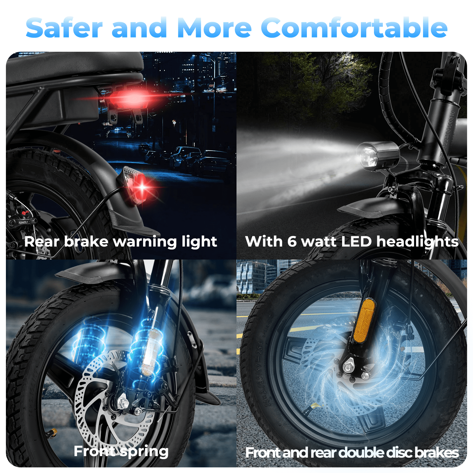 Rexei Yeki 48V 400W Adult  Electric Bikes,14" Tires, 19-22mi Range, Dual Disc Brakes, Adjustable Seat, Folding Design.