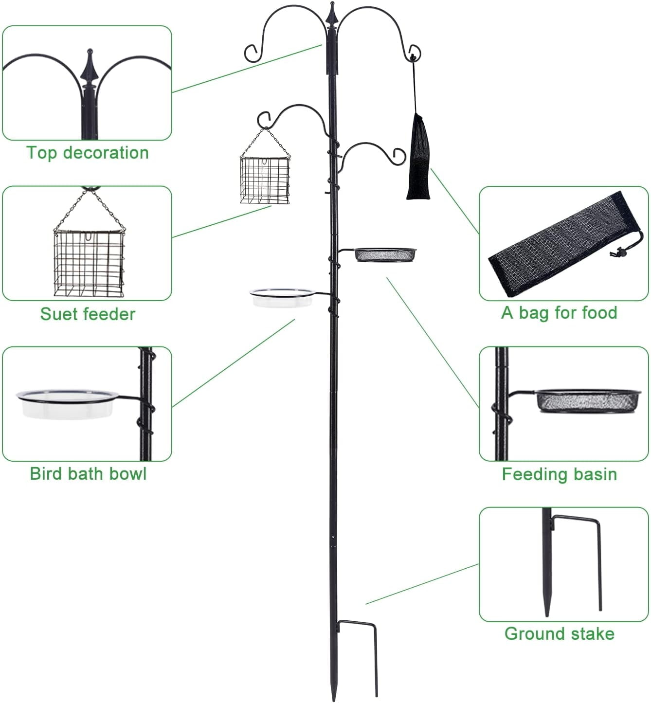 Urban Deco Bird Feeding Station with Water Bowl and Mesh Tray, Includes Wing Nuts, 75.6 in Height