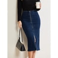 thumbnail image 4 of DARING DIVA Women's Denim Front Slit Zipper Bodycon Midi Jean Skirt XL Dark Blue, 4 of 6