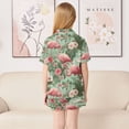 thumbnail image 4 of Silky Satin Kids' Pajama Set Breathable & Smooth Unisex Button-Down Pajamas Flamingo Tropical Leaves Pattern XX-Large, 4 of 8