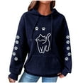 thumbnail image 2 of Sweatshirts for Women Waffle Hoodies Cute Cats Print Hood Sweatshirt Fall Winter Long Sleeved Round Neck Pullover Tops Outwears with Pocket, 2 of 3
