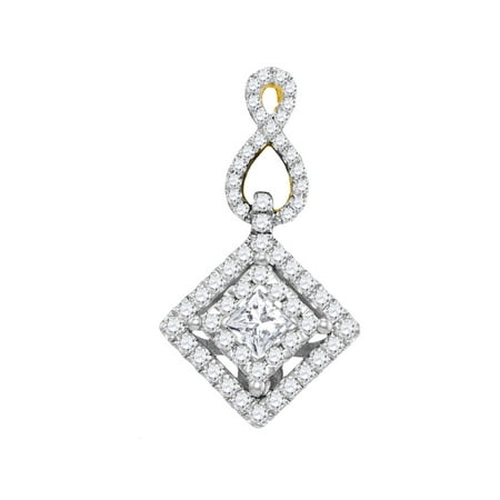 - 14kt Yellow Gold Womens Princess Diamond Square Pendant 3/4 Cttw