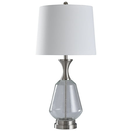 Transitional Still Life - Kendal - 35in Height Seeded Glass and Brushed Steel Transitional Table Lamp