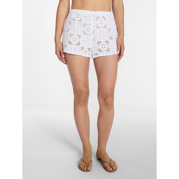 Time and Tru Women's and Women's Plus Cotton Crochet Coverup Shorts, Sizes XS-3X