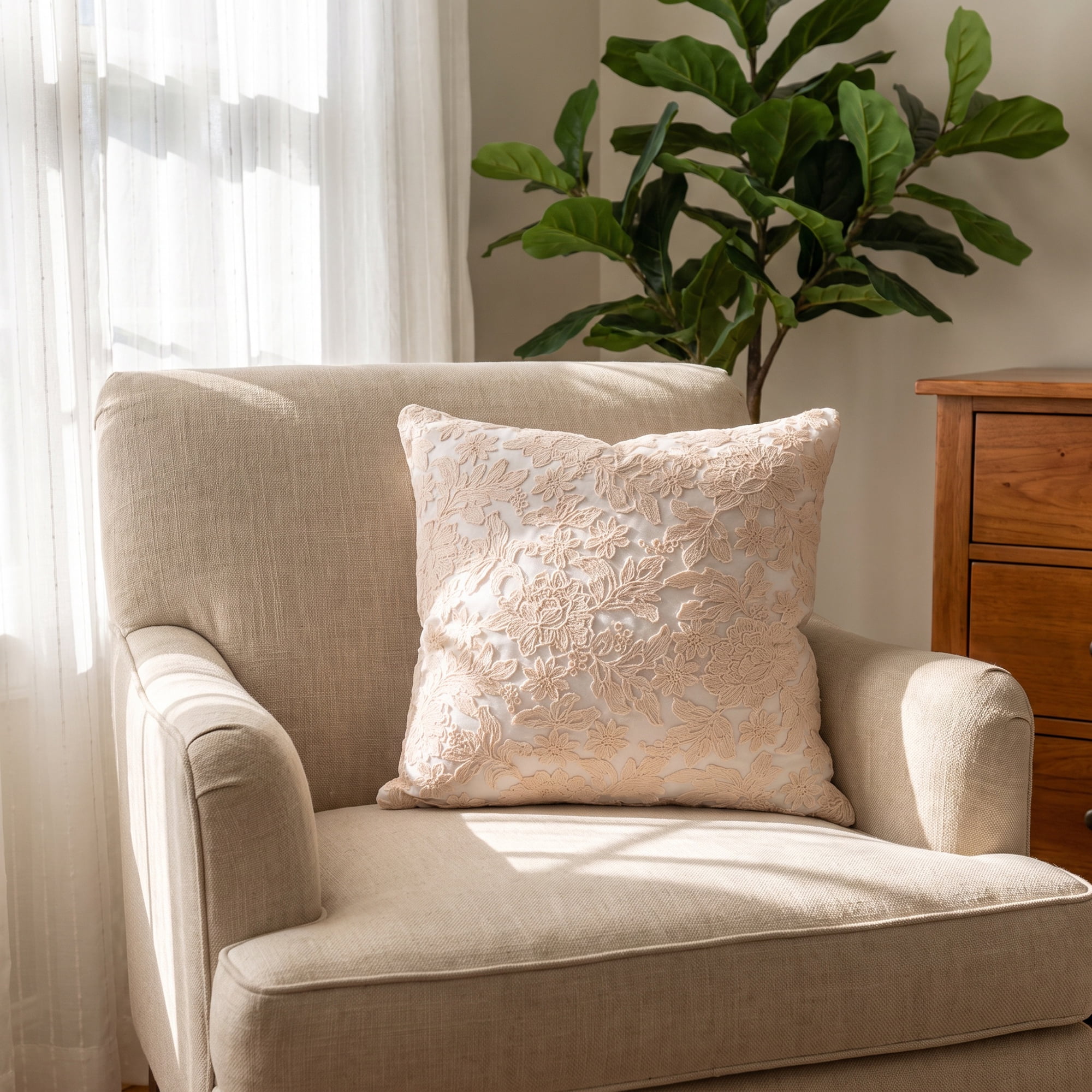 Unique Bargains Elegant Vintage Floral Throw Pom-Pom Pillow Covers Beige 18" x 18"