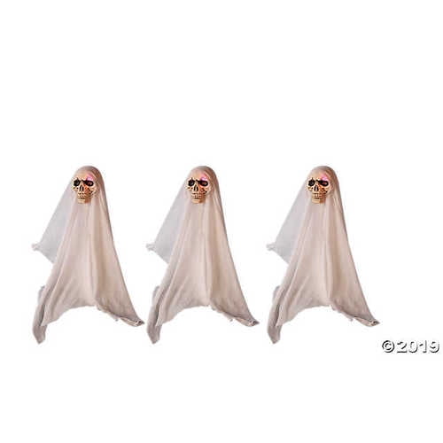 Set Of 3 Color Changing Led Lighted Face Ghost Yard Stakes