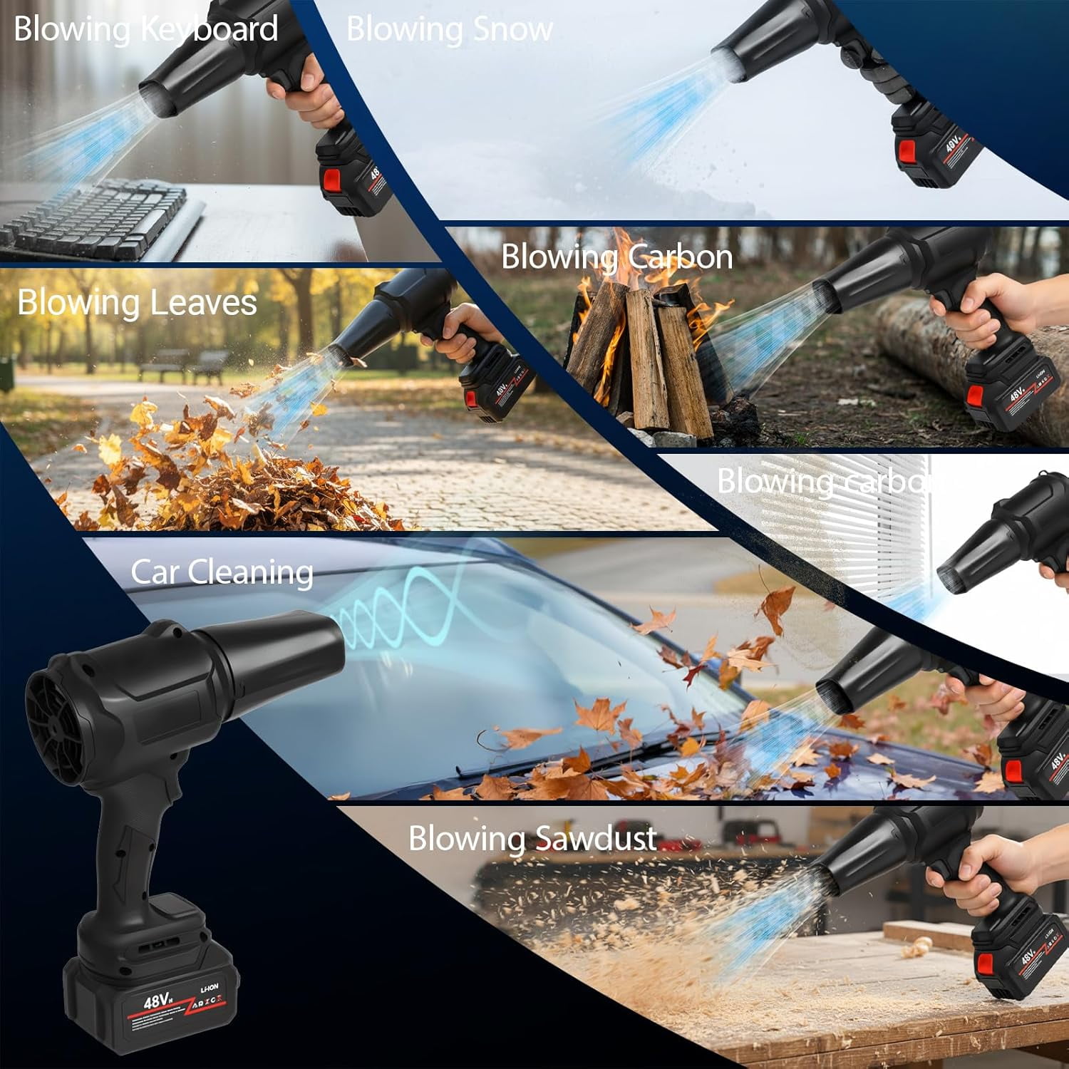 Cordless Leaf Blower, 500000RPM/min Turbo  Blower with 2 * 4000mAh Battery, 1200G Thrust 2.8LB Lightweight Handheld Blower for Lawn Care, Home, Car, Garage Cleaning