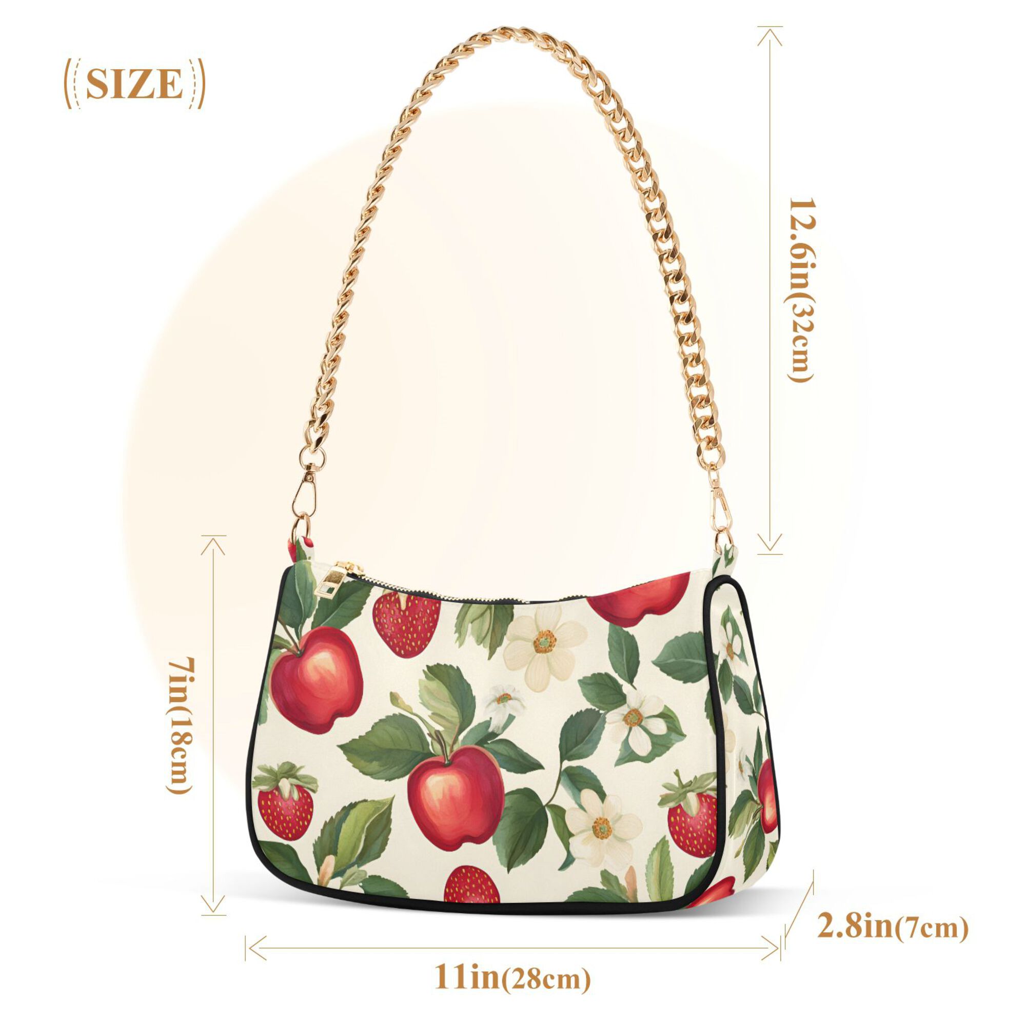 FORMRS Womens Shoulder Bag with Chain Strap Clutch Purse Cute Tote Handbag, Apple Leaves Pattern