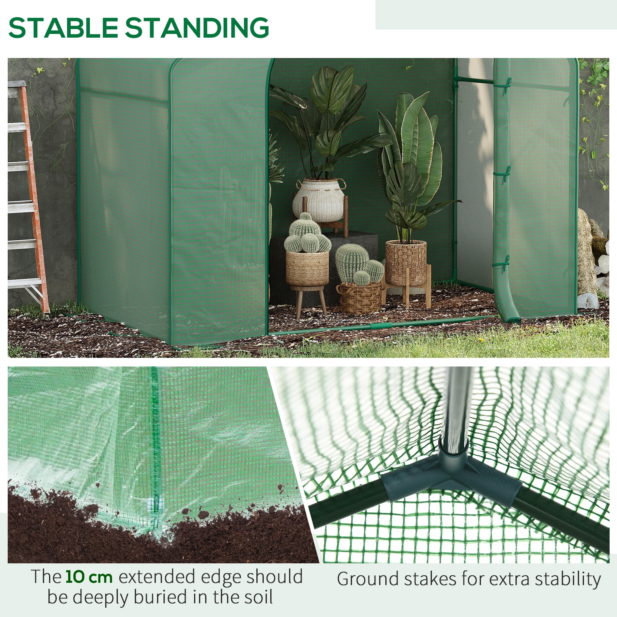 Homiyad 6' x 3' x 5' Walk-in Greenhouse, Portable Hot House, PE Cover, Steel Frame, Zipper Door, Top Vent for Flowers, Vegetables, Green | Aosom.com