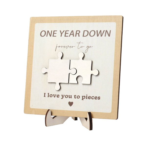 1 Year Anniversary Unique Gift for Couples - Wooden Plaque with Engraved Puzzle Pieces - 1st Anniversary Paper Gifts for Him, Her, Boyfriend, Girlfriend, Husband, Wife