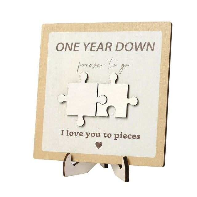 Cartel de madera único para parejas con rompecabezas grabado. Regalo de papel para el primer aniversario para él, ella, novio, novia, marido, mujer.