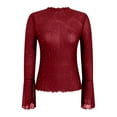 thumbnail image 6 of adviicd Women Mesh Tops Rhinestone Tops Long Bell Sleeve Blouses Glitter Shirts Sexy Clubwear Outfits (Wine, XXL), 6 of 6
