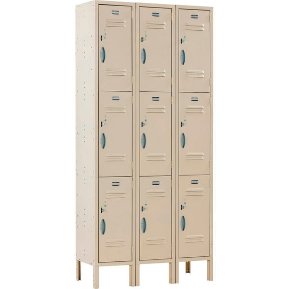 Global Industrial 3-Tier 9 Door Locker, 36"W x 15"D x 78"H, Tan, Unassembled