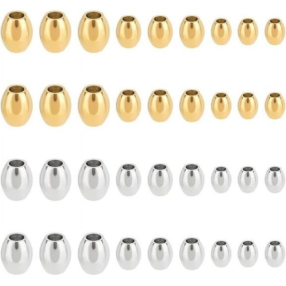 48pcs 2 Colors 3 Size Stainless Steel Beads Barrel Beads Spacer Beads 5-7.5mm Loose Beads Column Beads Metal Beads Smooth Beads Finding for DIY Bracelet Necklace Jewelry Making colorful