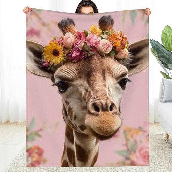 RKSupls Christmas Throw Blanket, Giraffe Wreath Soft Flannel Blanket, Fuzzy Warm Cozy Happy New Year Blanket for Couch Bed Home Decor, 30*40in