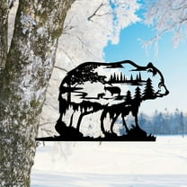 1pc Metal Wall Art Decoration - Forest Bear Silhouette Sculpture Ornament, Rustic Cabin Farmhouse Wall Tree Decorations, Black