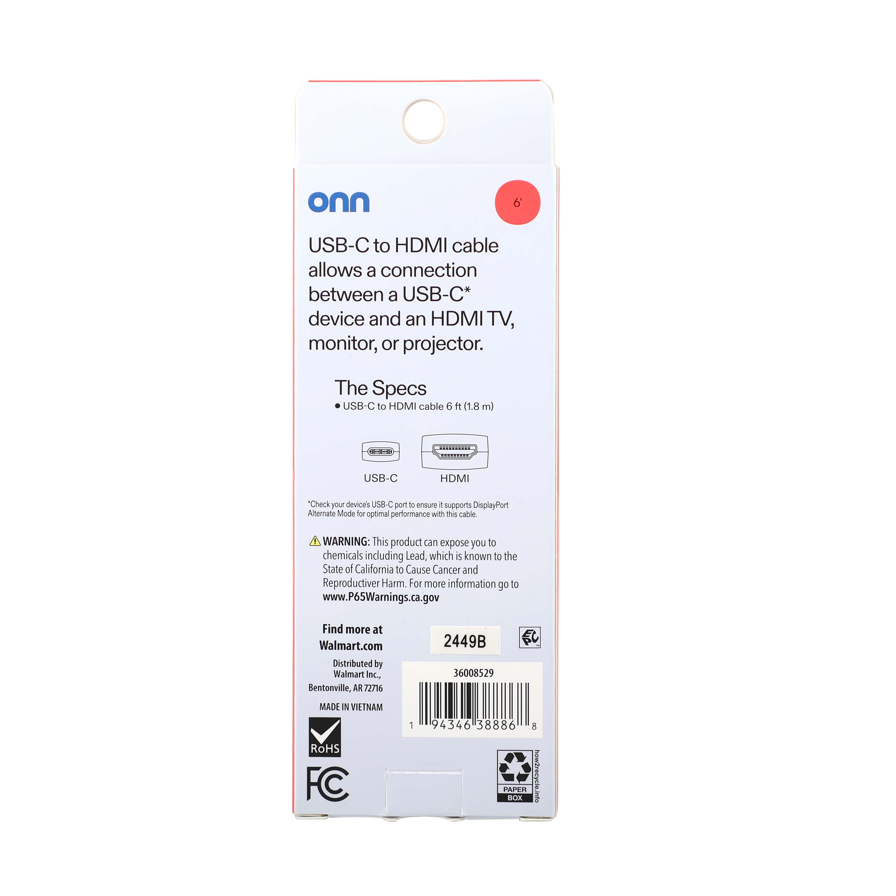 onn USB-C to HDMI Cable, 6 Feet, 4K Video photo 3