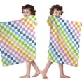 thumbnail image 4 of Pastel Color Checkered Pattern Hooded Bath Towel，50"x30" for Ages 3 To 12 Kids, Quick Dry Lightweight Soft Microfiber Hood Beach Towel Cover Up for Kids, 4 of 7