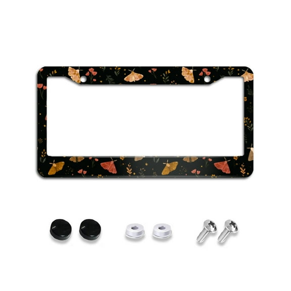 Moths and Flowers License Plate Frames Universal Aluminum Tag Holder Cover with 2 Holes Screws for Front Rear Car Plate Decor 12x6 Inch for Women Men