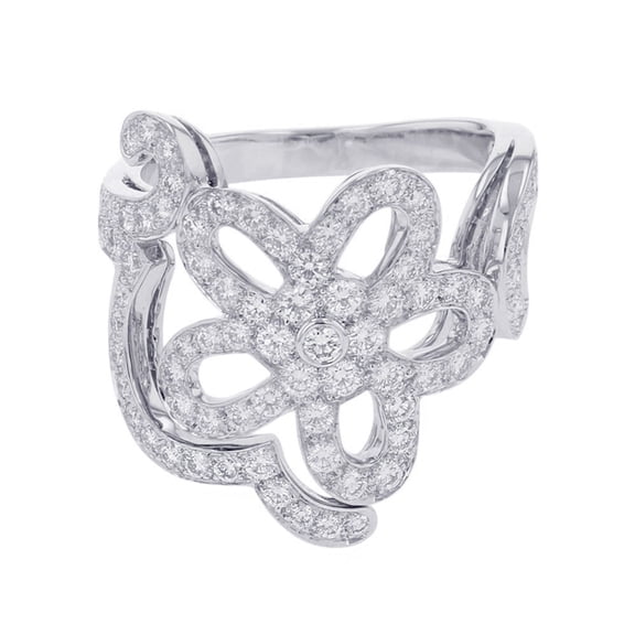Pre-Owned Van Cleef & Arpels Dentelle Diamond Ring, 18K White Gold, Size 53.
