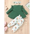thumbnail image 3 of Seyurigaoka Baby Girls 3Pcs Outfits, Long Sleeve Button Front Rib Knit Tops+ Floral Pants+ Headband, 3 of 9