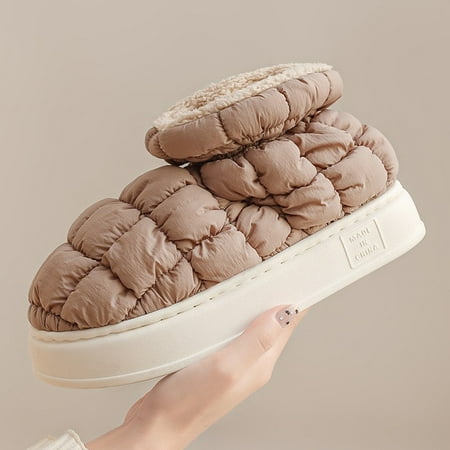 

PIKADINGNIS Waterproof Down Cloth Upper Plush Warm Household Non-slip Cotton Women Slippers Home Boots Winter Couple Cotton Shoes Leisure