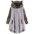 thumbnail image 1 of Ropa Kawaii para mujer, Sudadera con capucha de estilo lindo, chaqueta con orejas de gato, manga larga abotonada, retales con estampado de leopardo, estampado de leopardo, 1 of 3