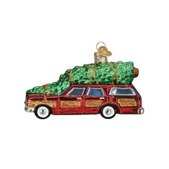 Station Wagon Hauling Tree Old World Christmas Holiday Ornament Glass