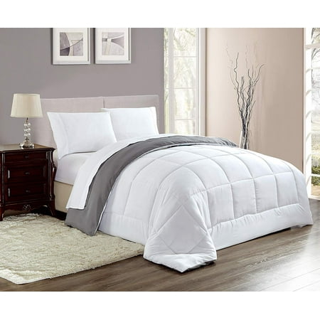 Sleep Elegance White/Gray Fluffy Ultra-Soft Down Alternative Stitched (Best Fluffy White Comforter)
