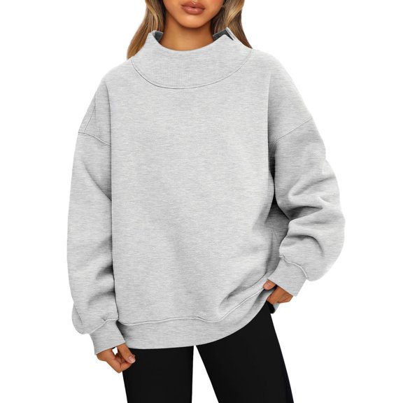 Women'S Long Sleeve High Neck Pullover Hoodie Comfortable Sweatshirt For Casual Wear
