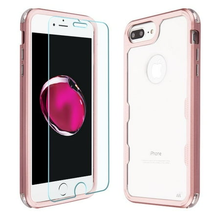 Apple iPhone 8 Plus iPhone 7 Plus iPhone 6/6S Plus - Phone Case Tuff Hybrid Armor Shockproof Impact Rubber Protective Cover + Screen Protector Clear Rose Gold Case for iPhone 7 Plus /8 Plus/6 6S