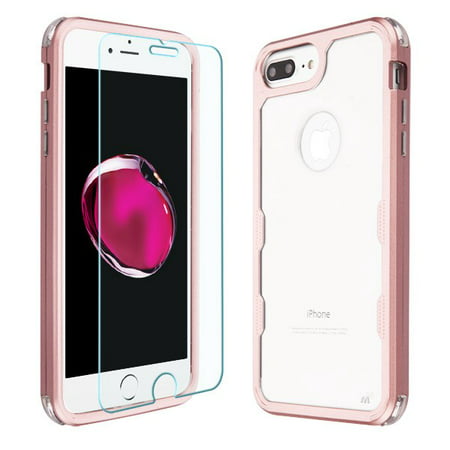 Apple iPhone 8 Plus iPhone 7 Plus iPhone 6/6S Plus - Phone Case Tuff Hybrid Armor Shockproof Impact Rubber Protective Cover + Screen Protector Clear Rose Gold Case for iPhone 7 Plus /8 Plus/6 6S