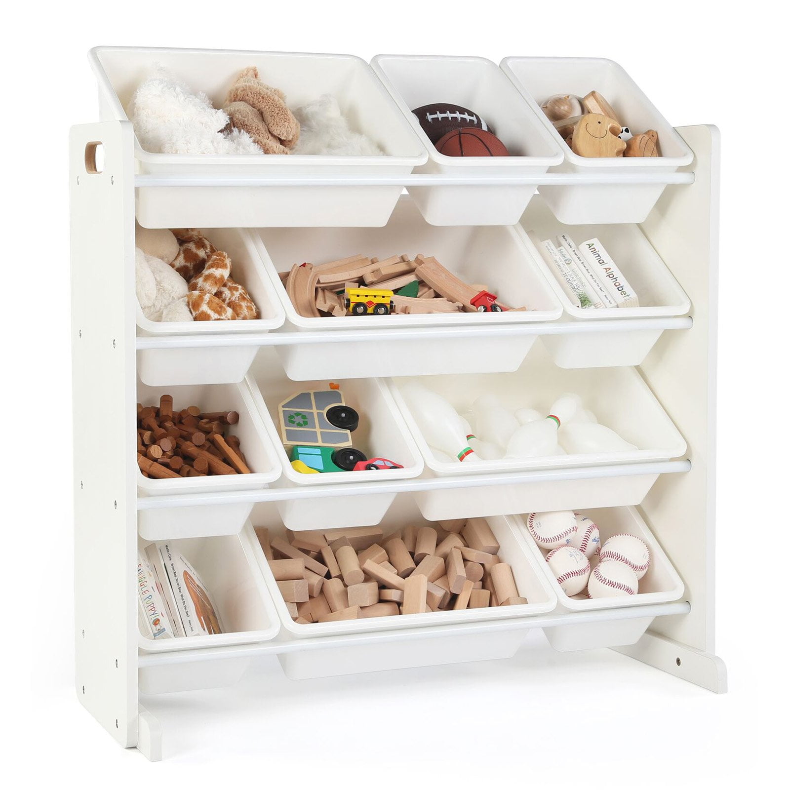 Humble Crew Slate Toy Storage Organizer with 12 Storage Bins, Grey Wood  Grain/White