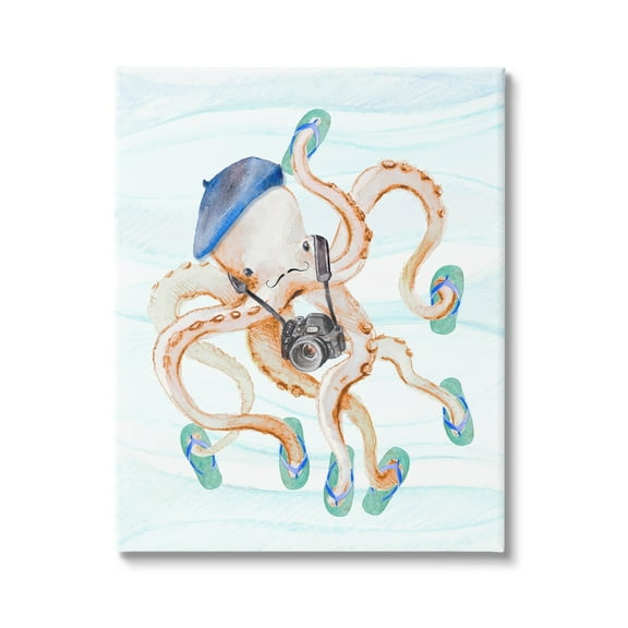 Stupell Vacation Tourist Octopus Funny Landscape Painting Gallery Wrapped Canvas Print Wall Art