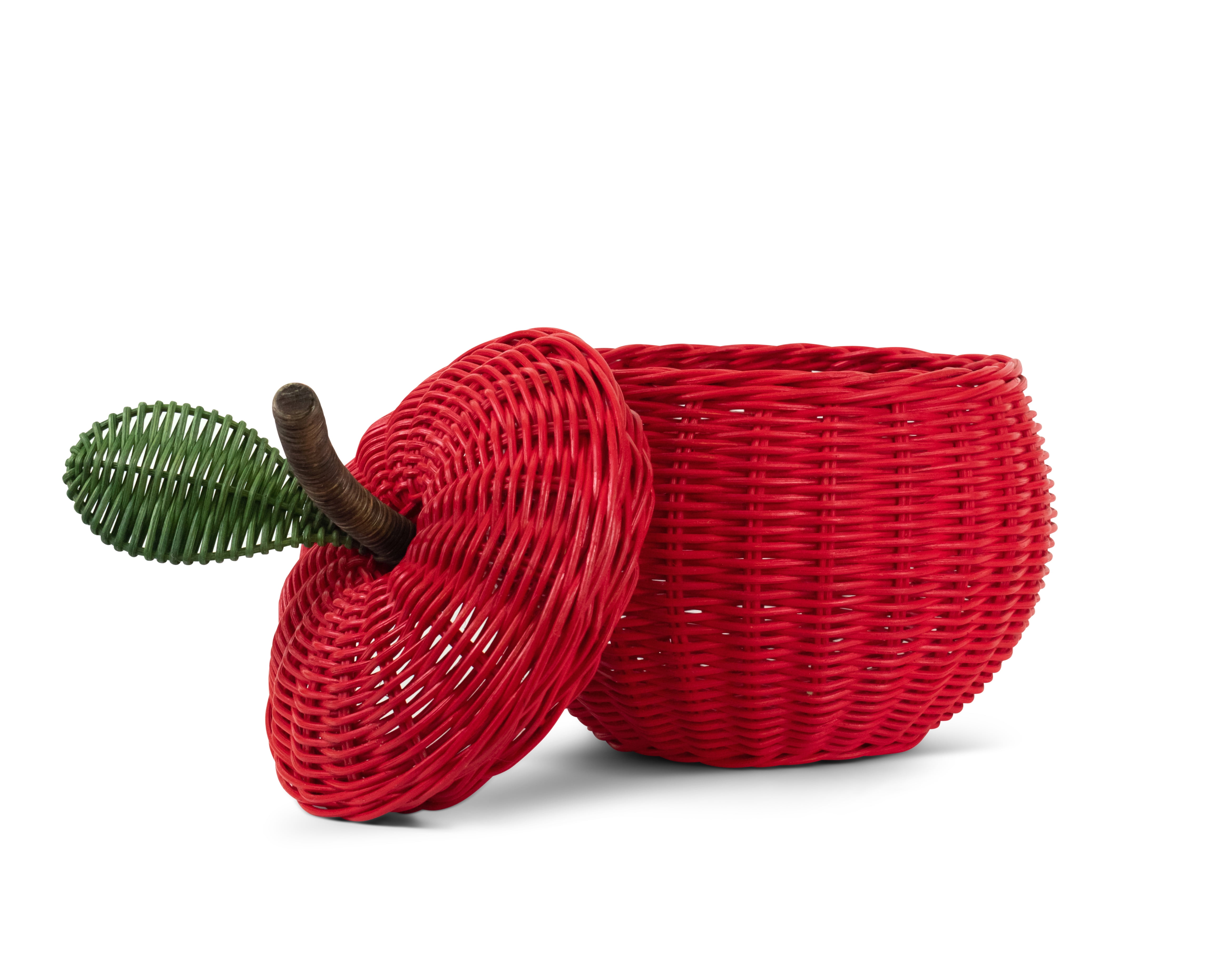 Hand Woven Apple Rattan Storage Basket with Lid Decorative Bin Home Decor Shelf Organizer Cute Handmade Handcrafted Gift Art Decoration Artwork Wicker Size: Medium - 10" tall x 8" Diameter