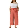 thumbnail image 2 of Agnes Orinda Women's Plus Size Palazzo Pants Pleat Drawstring Elastic High Waist Casual Wide Leg Trousers with Pockets 1X Brick Red, 2 of 5