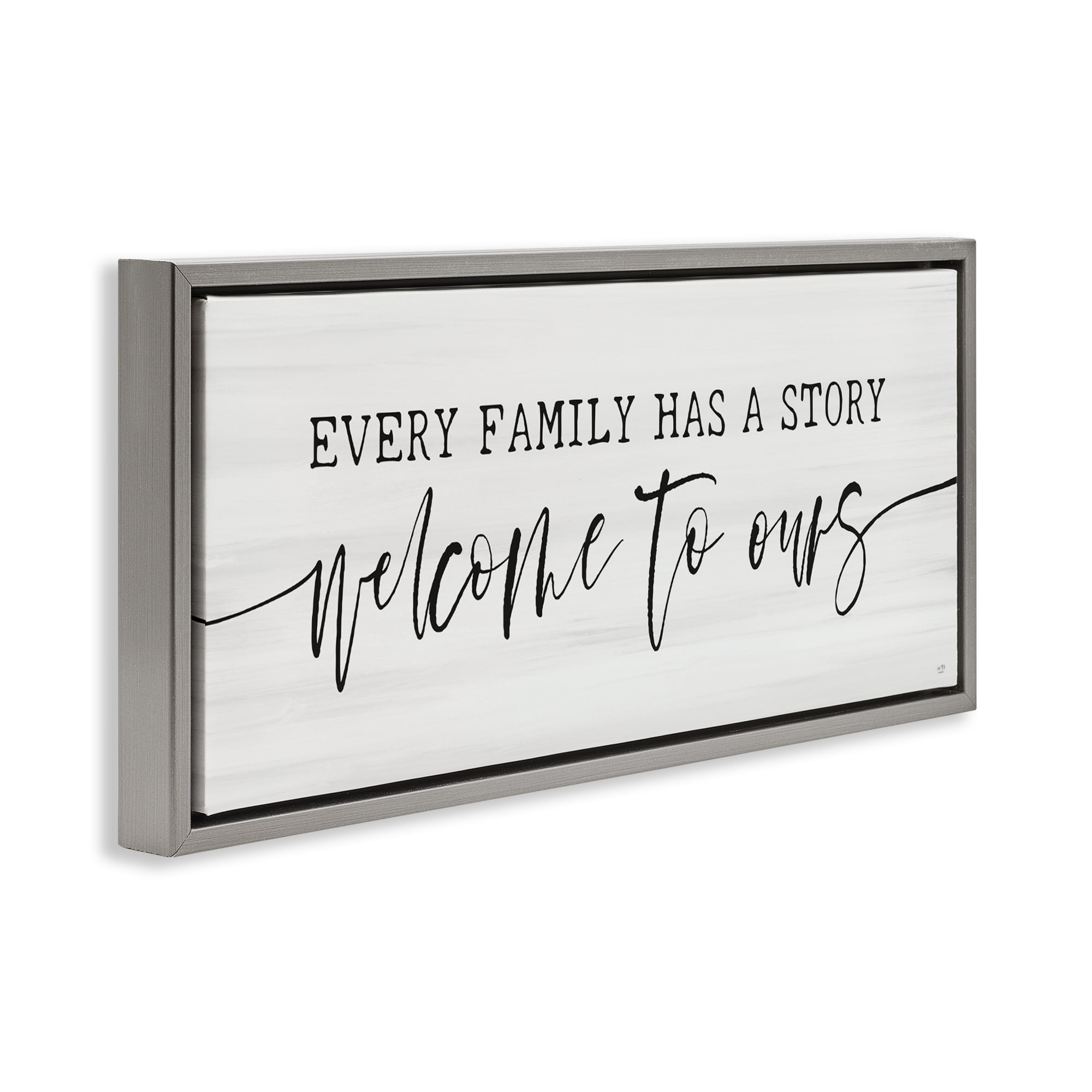 Stupell Industries Welcome To Our Family Story Gray Framed Floater Canvas Wall Art, design by Lux + Me Designs