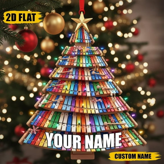Personalized Xylophone Christmas Ornament - Custom Name 2D Flat Tree Decor for Music Lovers - Colorful Holiday Gift for Musicians & Teachers