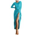 thumbnail image 2 of IROINNID Formal Dress for Women Wedding Guest Evening Party Formal Dress Round Neck High Waist Bandage Solid Color Split Dress,Sky Blue, 2 of 5