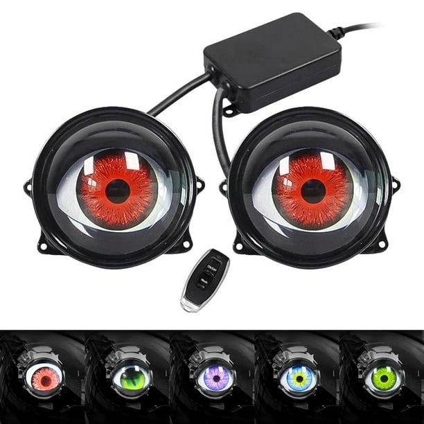 CAIROYAR ZHXXCUM Luz de ojos de diablo para automóviles, faros delanteros de ojo de diablo USB dinámicos con 6 patrones de ojos ajustables, luz de ojo de diablo LED de control remoto universal para ve
