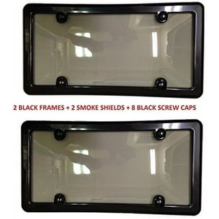 Tinted License Plate Shield Cover + 4 Black Screw Caps for Vehicles
