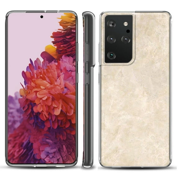 Slim-Fit Lightweight Protective Phone Case compatible with Samsung Galaxy S21 ULTRA 5G, by OneToughShield ® - Marble / Latte