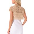 thumbnail image 3 of Cárdigan de encaje para mujer INSPIRE CHIC, elegante, de manga corta, con frente abierto, floral, bolero recortado, top de encaje, talla L, caqui, 3 of 6