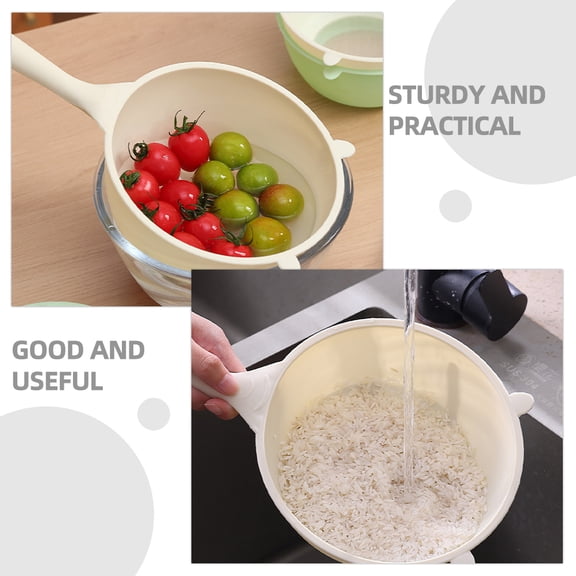 RENACLIPY Reusable Beige Plastic Mesh Strainer Basket for Kitchen Use with Practical Handle