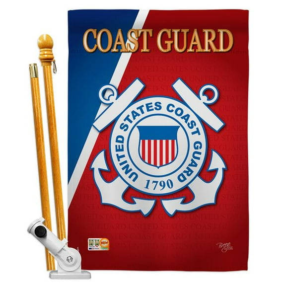 Breeze Decor BD-MI-HS-108056-IP-BO-D-US10-CG 28 x 40 in. Coast Guard Americana Military Impressions Decorative Vertical Double Sided House Flag Set with Pole Bracket Hardware