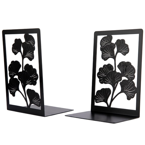 Unique Bargains Decorative Non-Skid Hollow-out Metal Bookends for Home Black Style A 4.7"x3.5"x7"