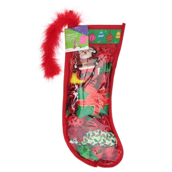 Vibrant Life Holiday Cat Toys Stocking, Red, 18 Pieces