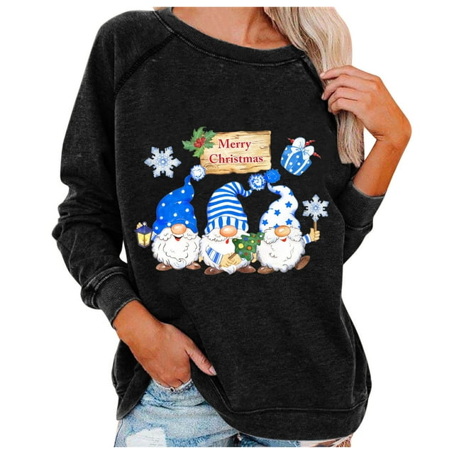 Noël Femmes Sweat-Shirt Col Rond Chaud Chandail Vacances Noël Outwear Imprimé Mode Pullover Veste à Manches Longues Fermeture Cardigan
